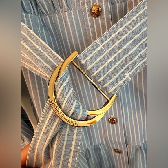 ZIMMERMANN Light Blue Striped Long Sleeve Utility Midi Dress, size 0 - Picture 11 of 16